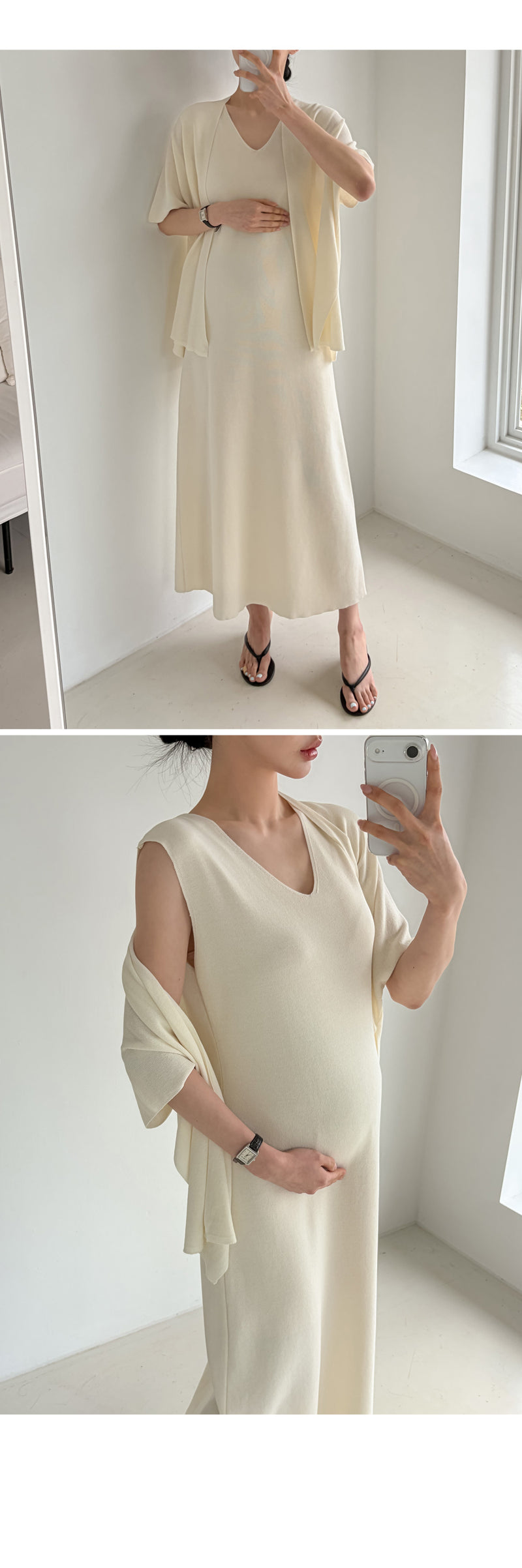 Cooling Knit Shawl Cardigan Dress Two Piece Set