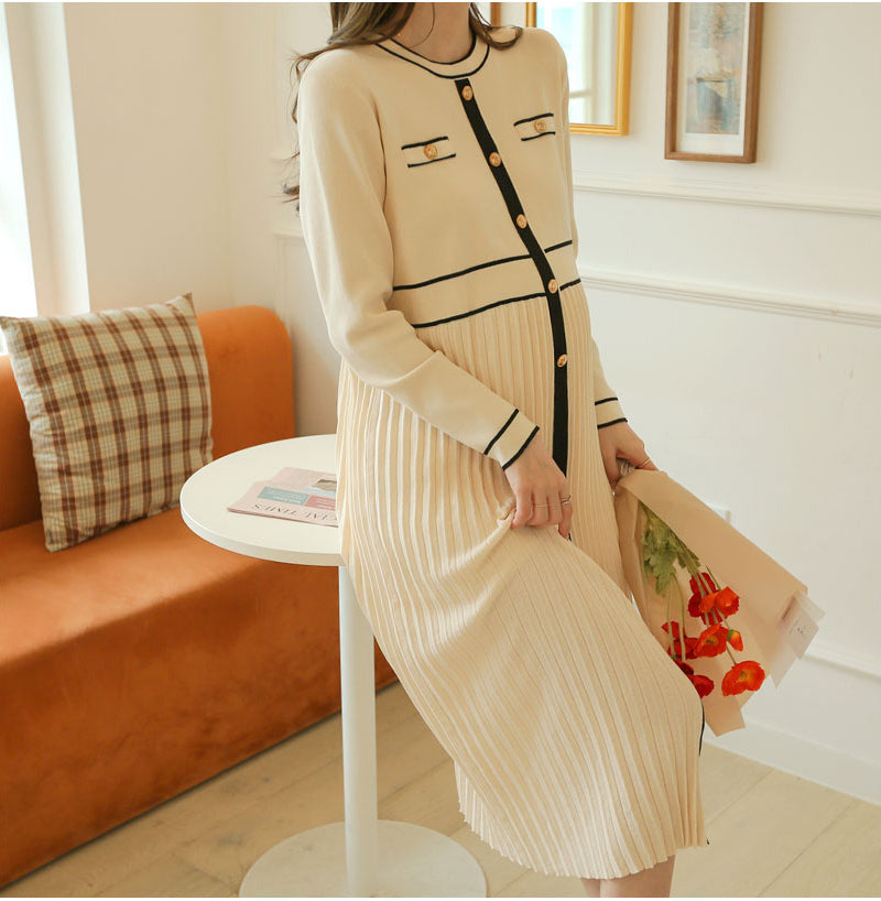 Elegant Stripe Knit Midi Dress