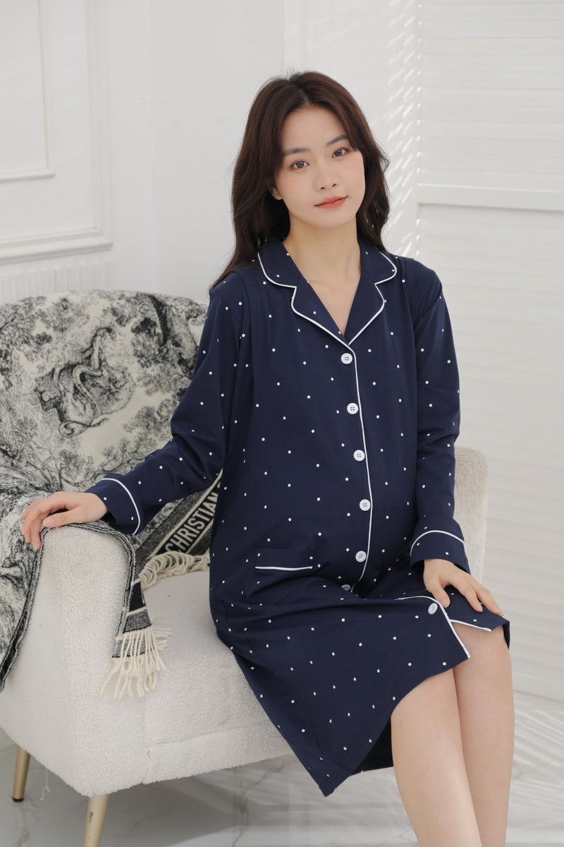 點點圖案長䄂哺乳長裙