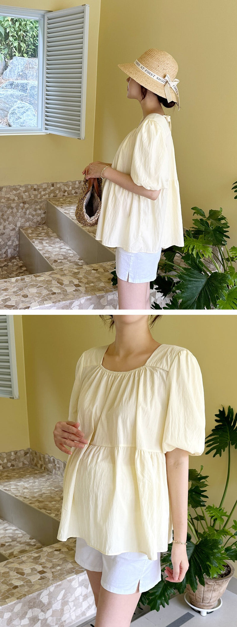 Chiffon Ruched Flared Puff Top