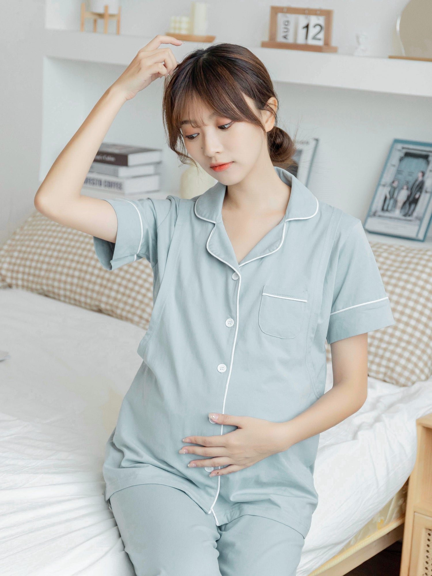 淨色包邊可調腰圍哺乳套裝