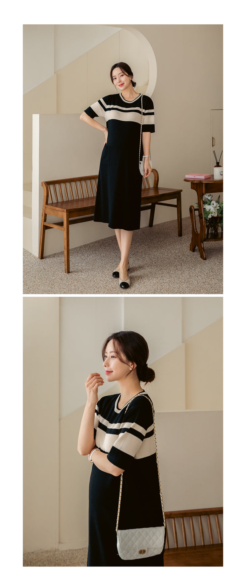 Simple Round Neck Pocket Dress