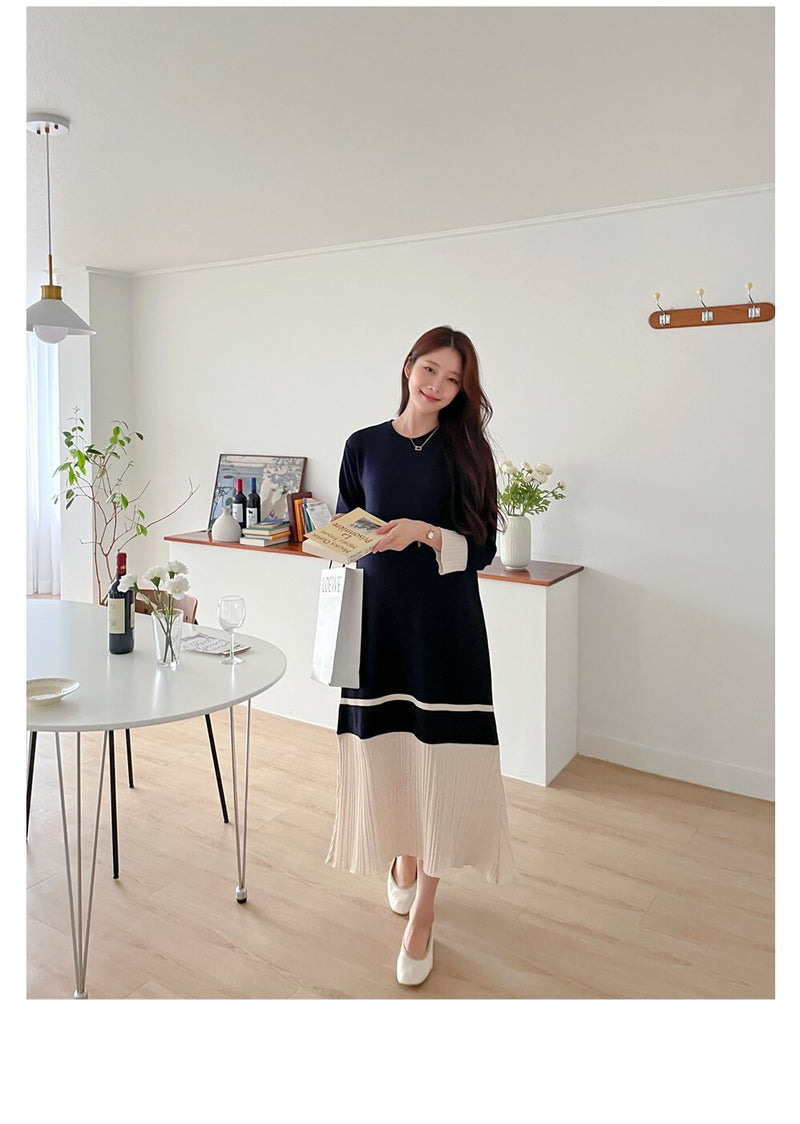Pleated Two-Toned Midi Dress