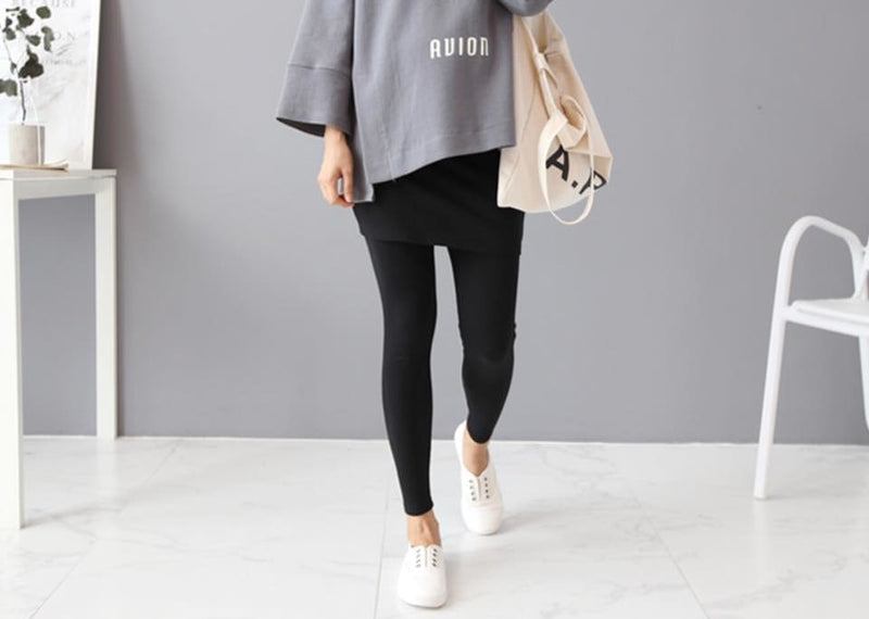 柔軟假兩件短裙托腹Leggings