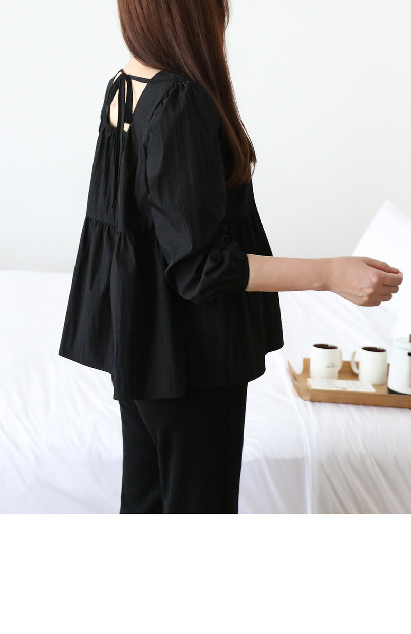 Chiffon Ruched Flared Puff Top