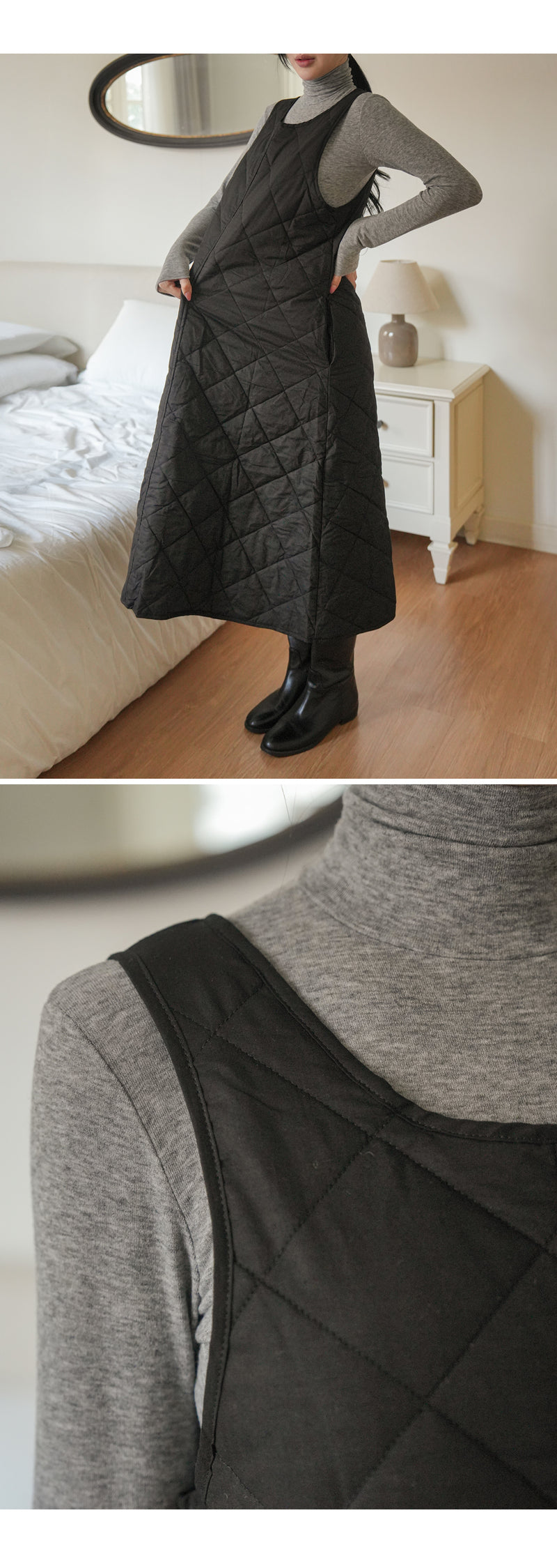 Round Neck Quilted Vest Dress