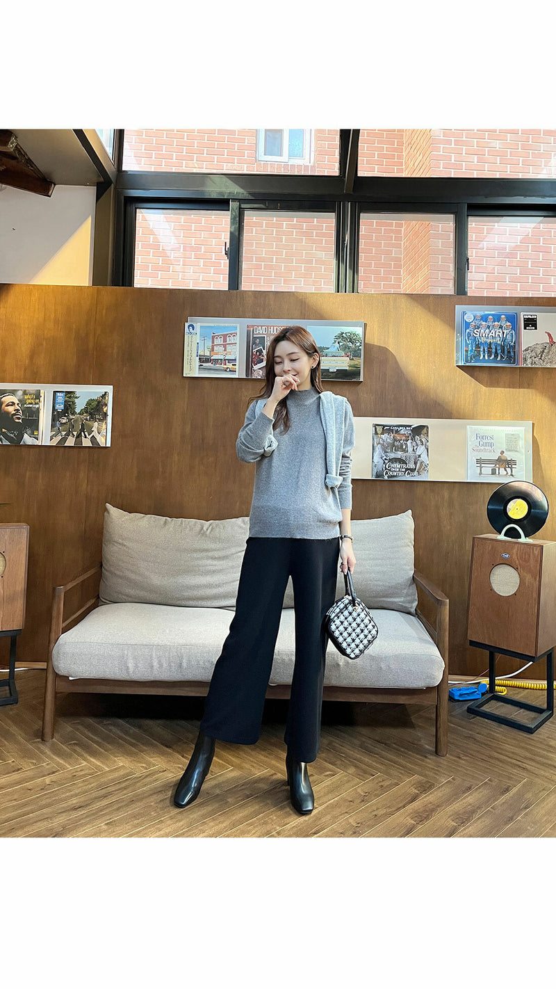 Ribbed Knit Wide-leg Pants