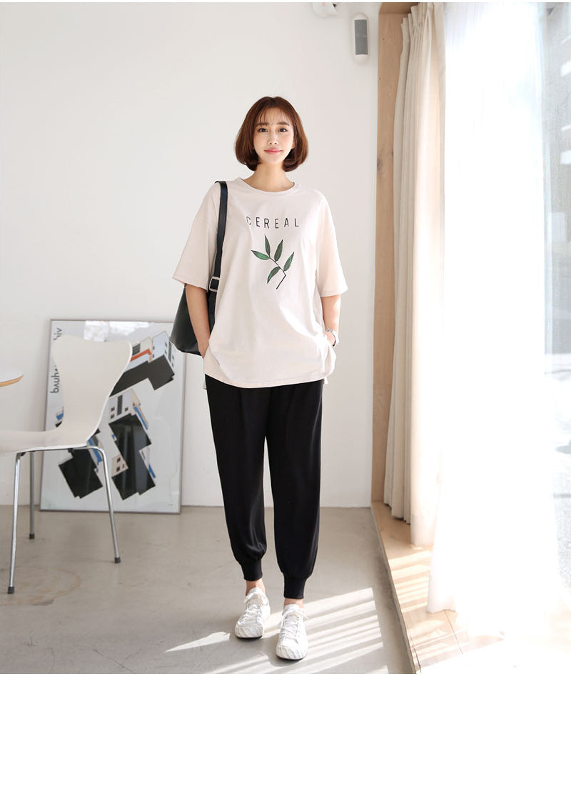 休閒淨色寬鬆瑜珈腰圍束腳褲