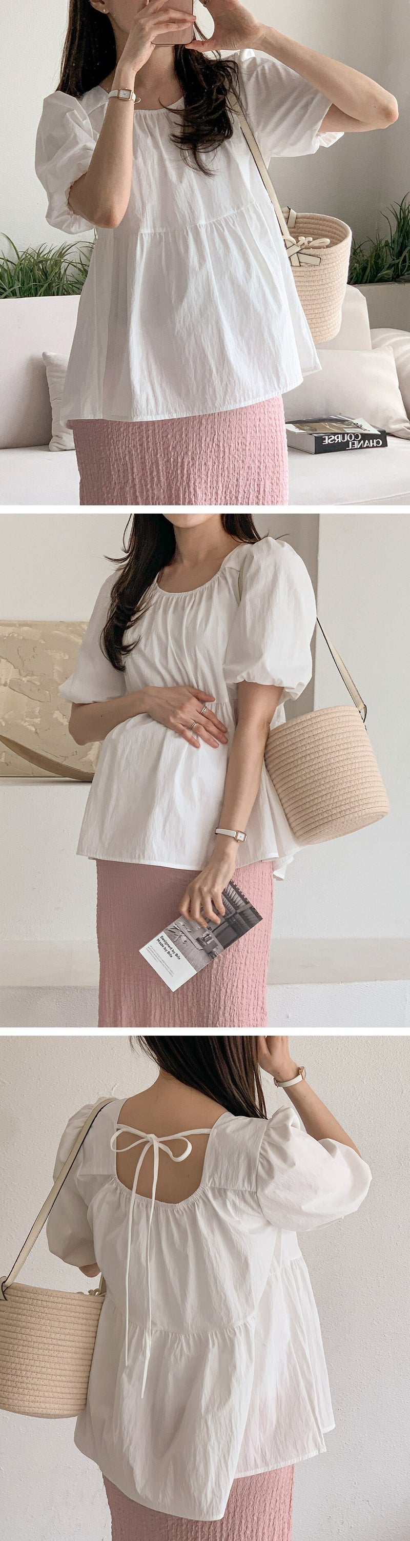Chiffon Ruched Flared Puff Top