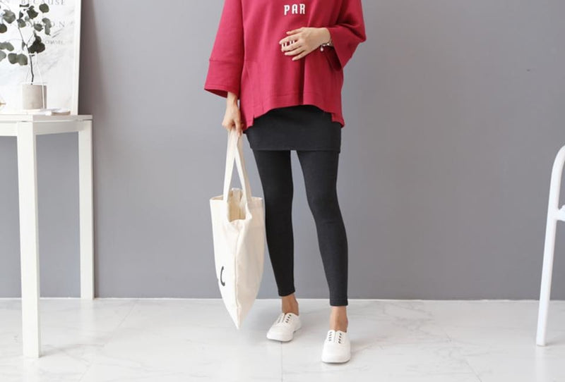 柔軟假兩件短裙托腹Leggings