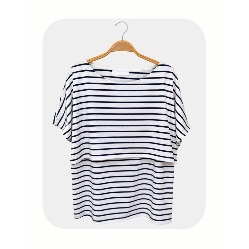 Basic Striped Short Sleeve Nursing Top