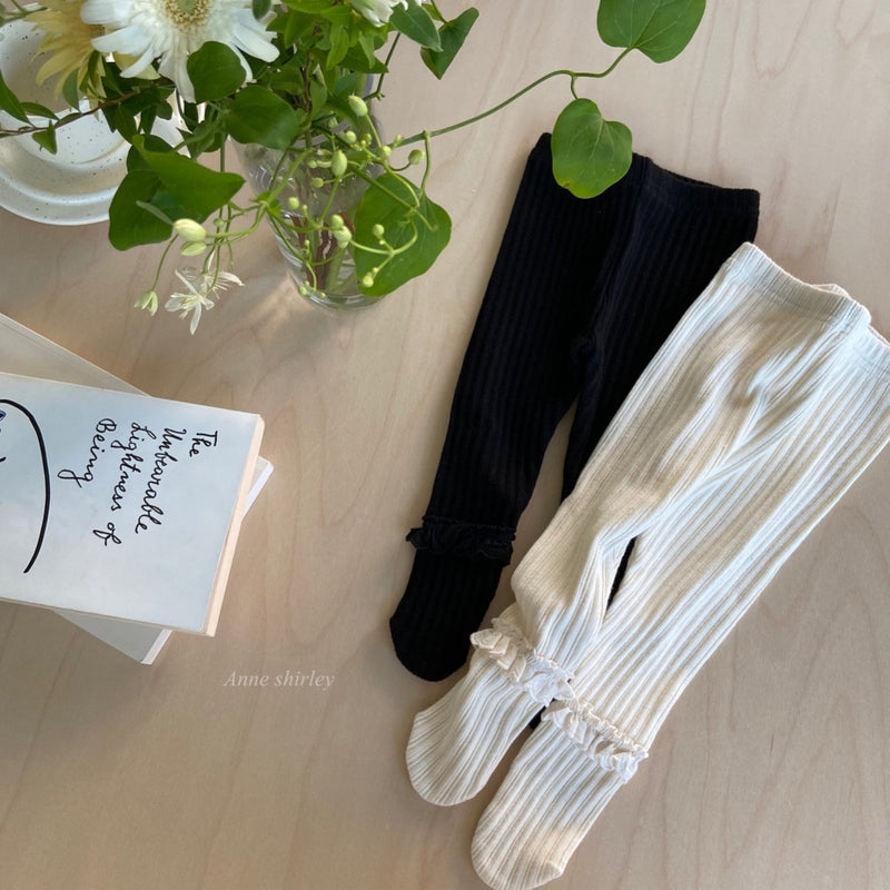 KRXO064 Ribbed-Knit Ruffle Baby Footed Leggings (2 Colors)