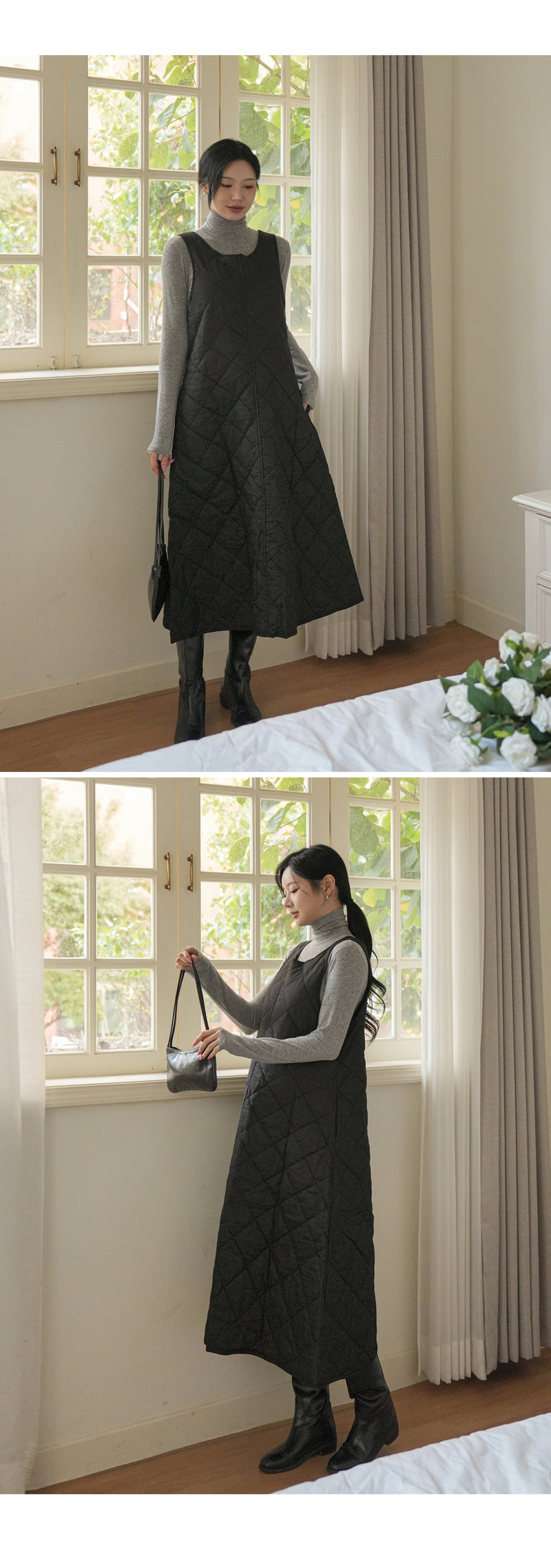 Round Neck Quilted Vest Dress