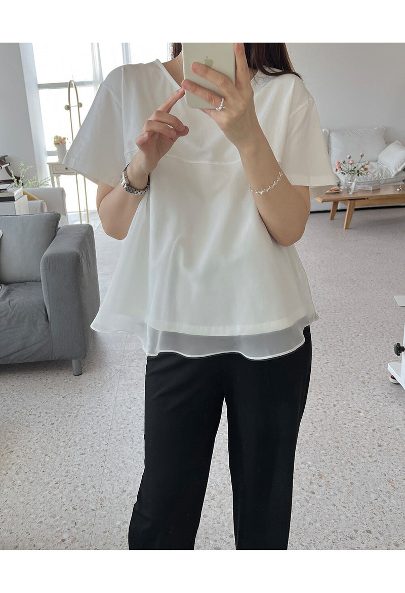 Cotton Chiffon Patchwork Short Sleeve