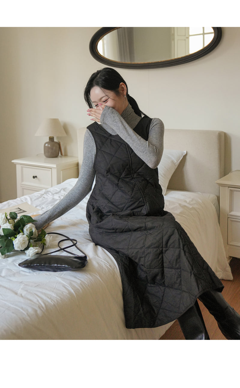 Round Neck Quilted Vest Dress