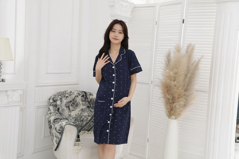 點點圖案短䄂哺乳長裙