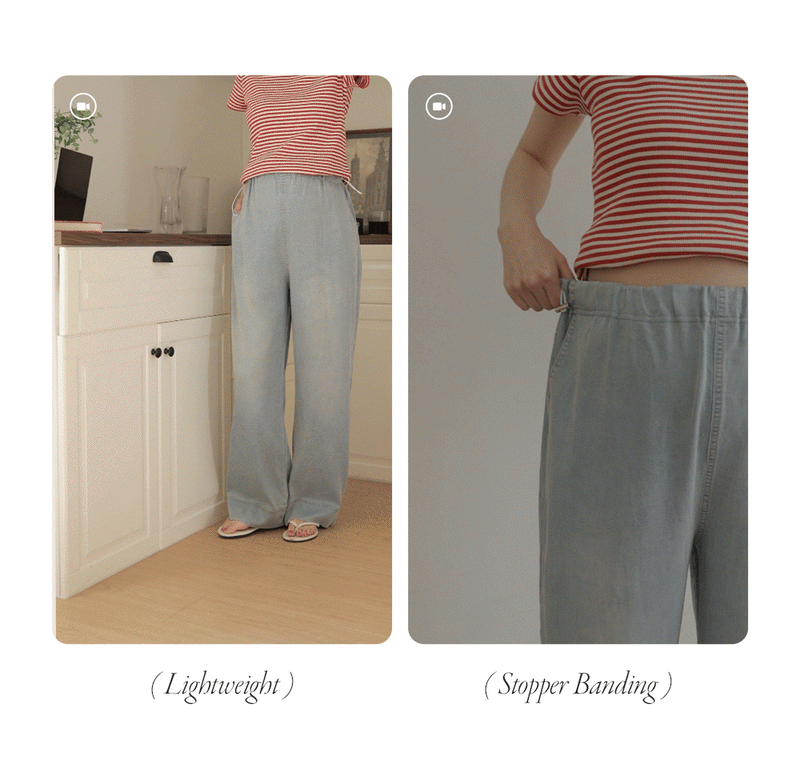 Lightweight Drawstring Wide-Leg Denim Pants