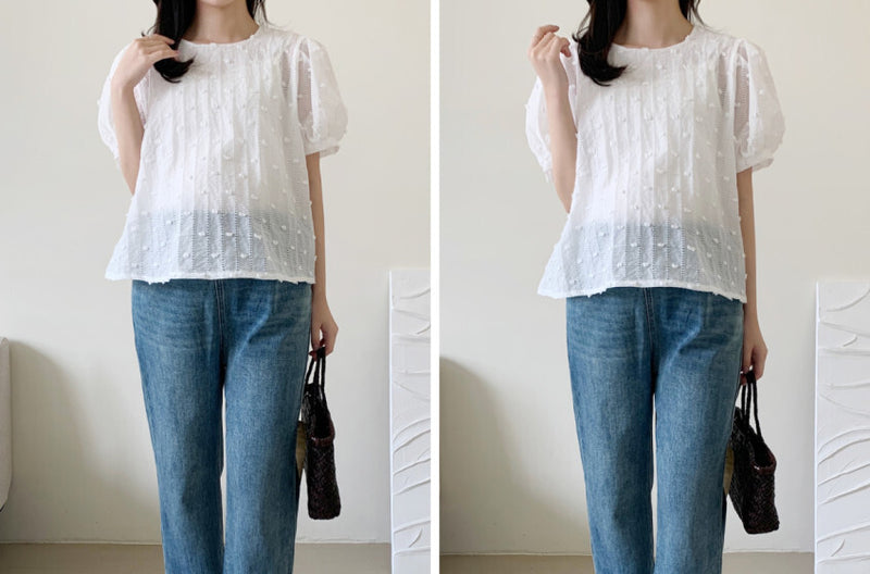 Textured Polka Dot Puff Sleeve Top