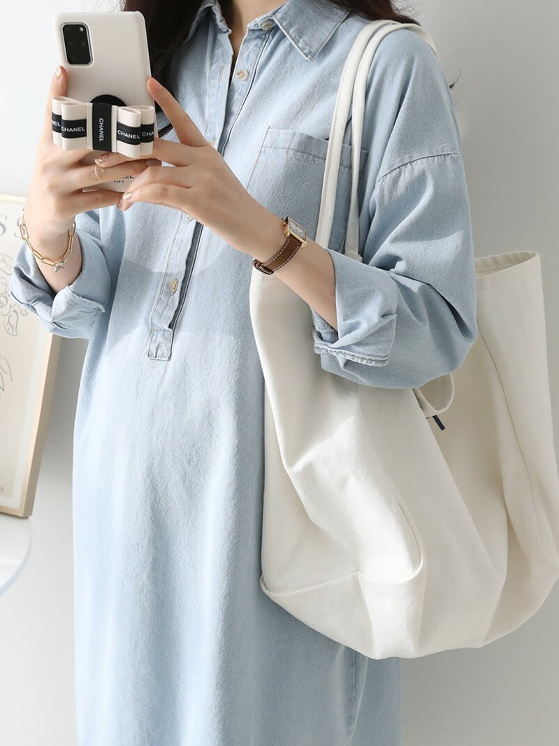 Lapel Oversized Long-Sleeved Denim Dress