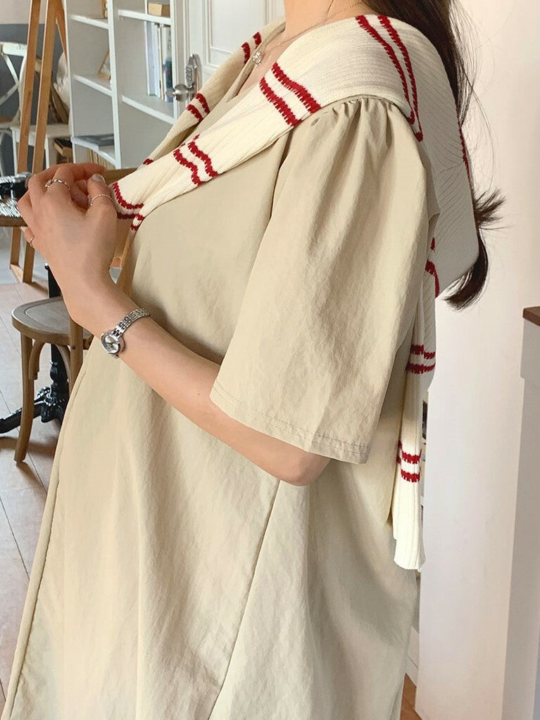 簡約淨色V領連身裙