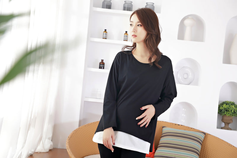 棉質百搭配色長袖哺乳上衣