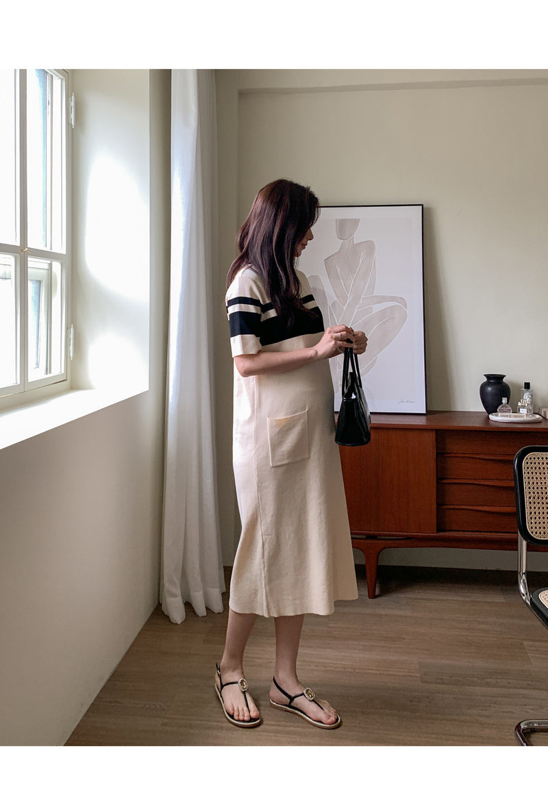 Simple Round Neck Pocket Dress