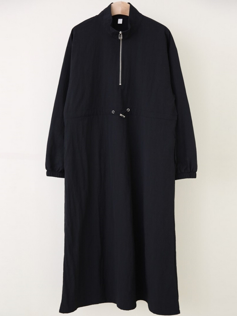 Simple Plain Color Drawstring Zip Up Dress
