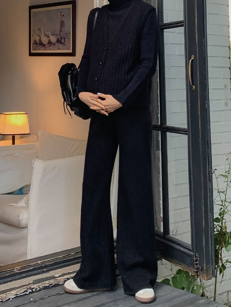 Wide Length Knit Vest & Pants Set