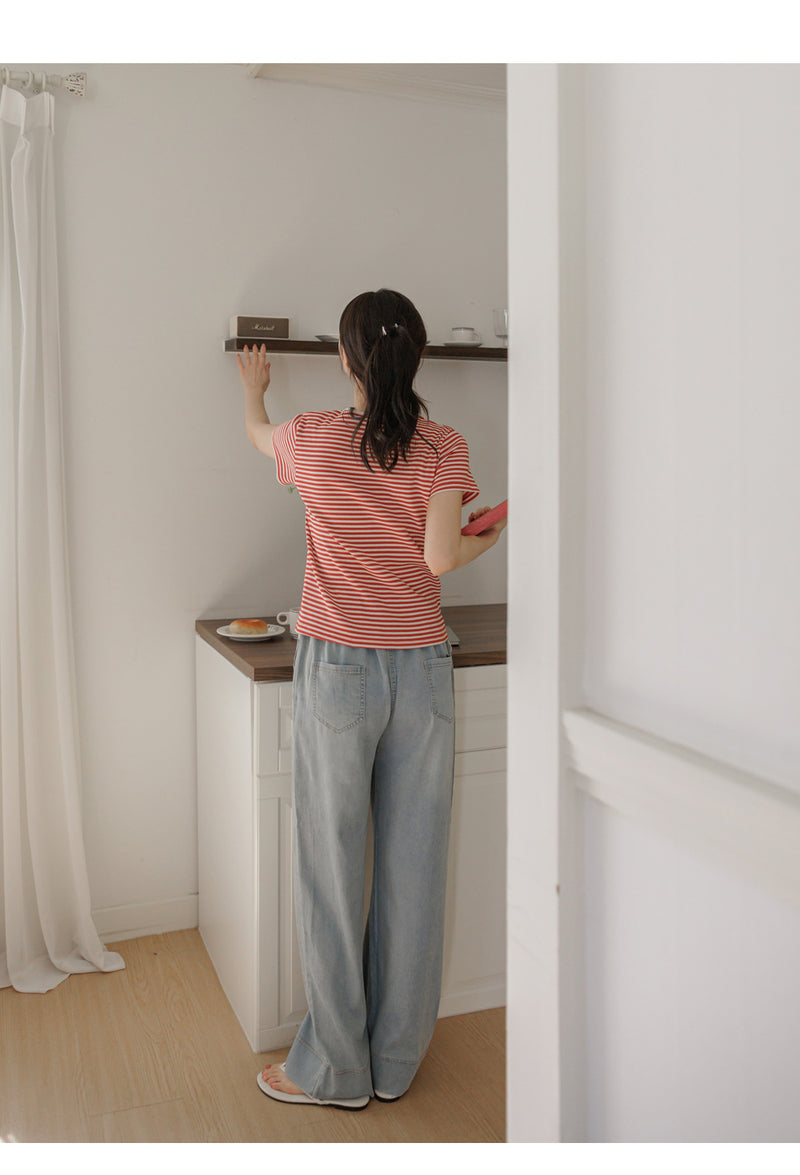Lightweight Drawstring Wide-Leg Denim Pants