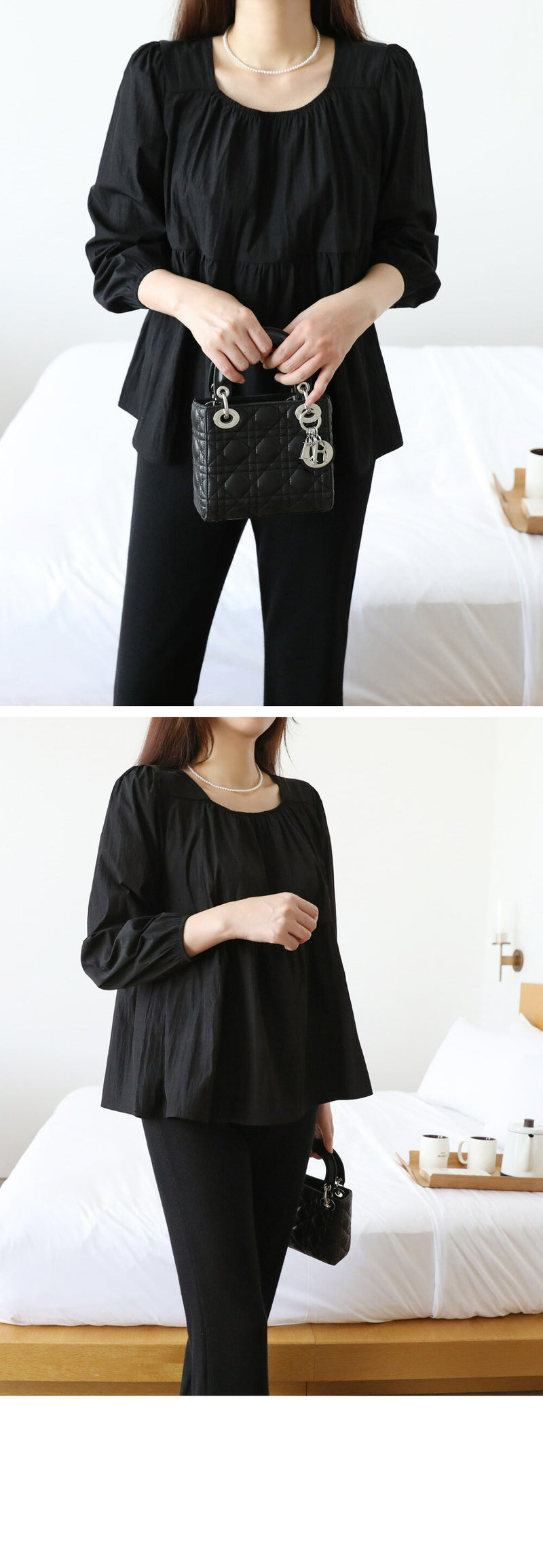 Chiffon Ruched Flared Puff Top