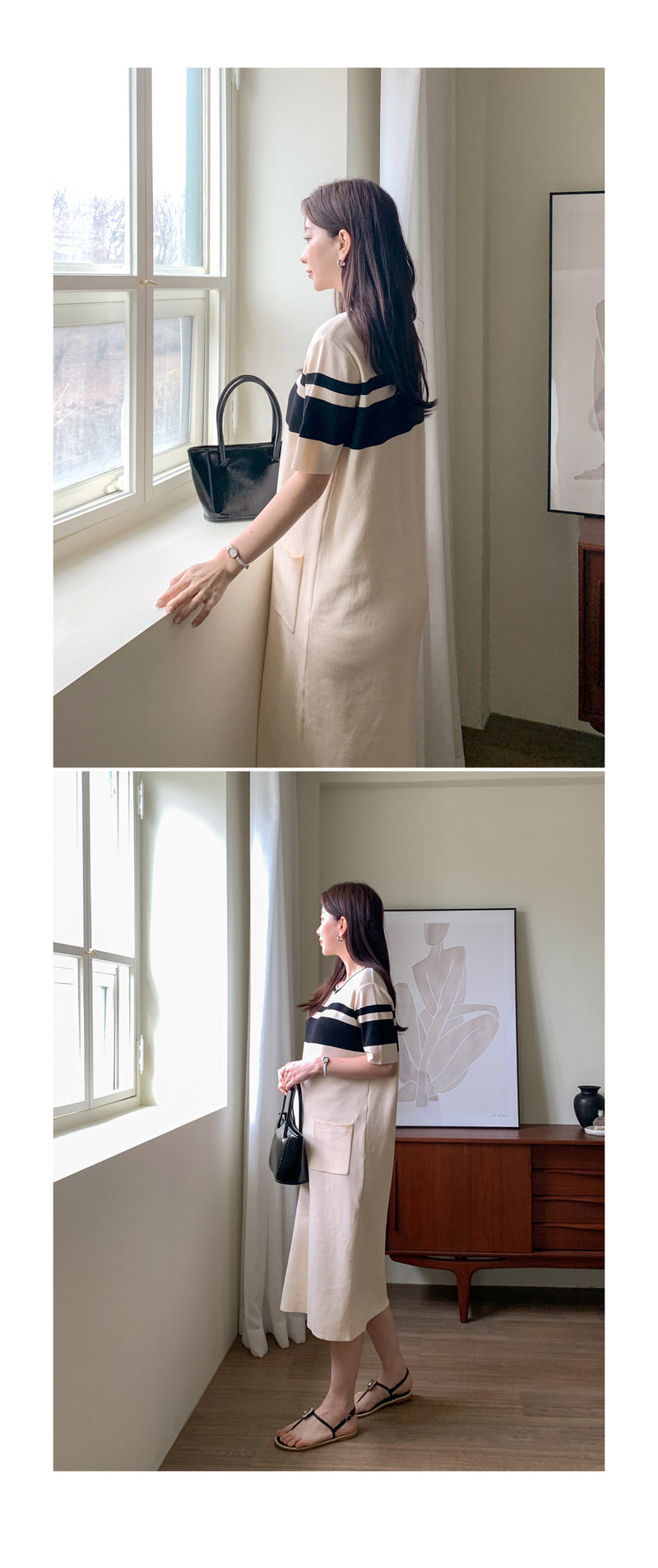Simple Round Neck Pocket Dress