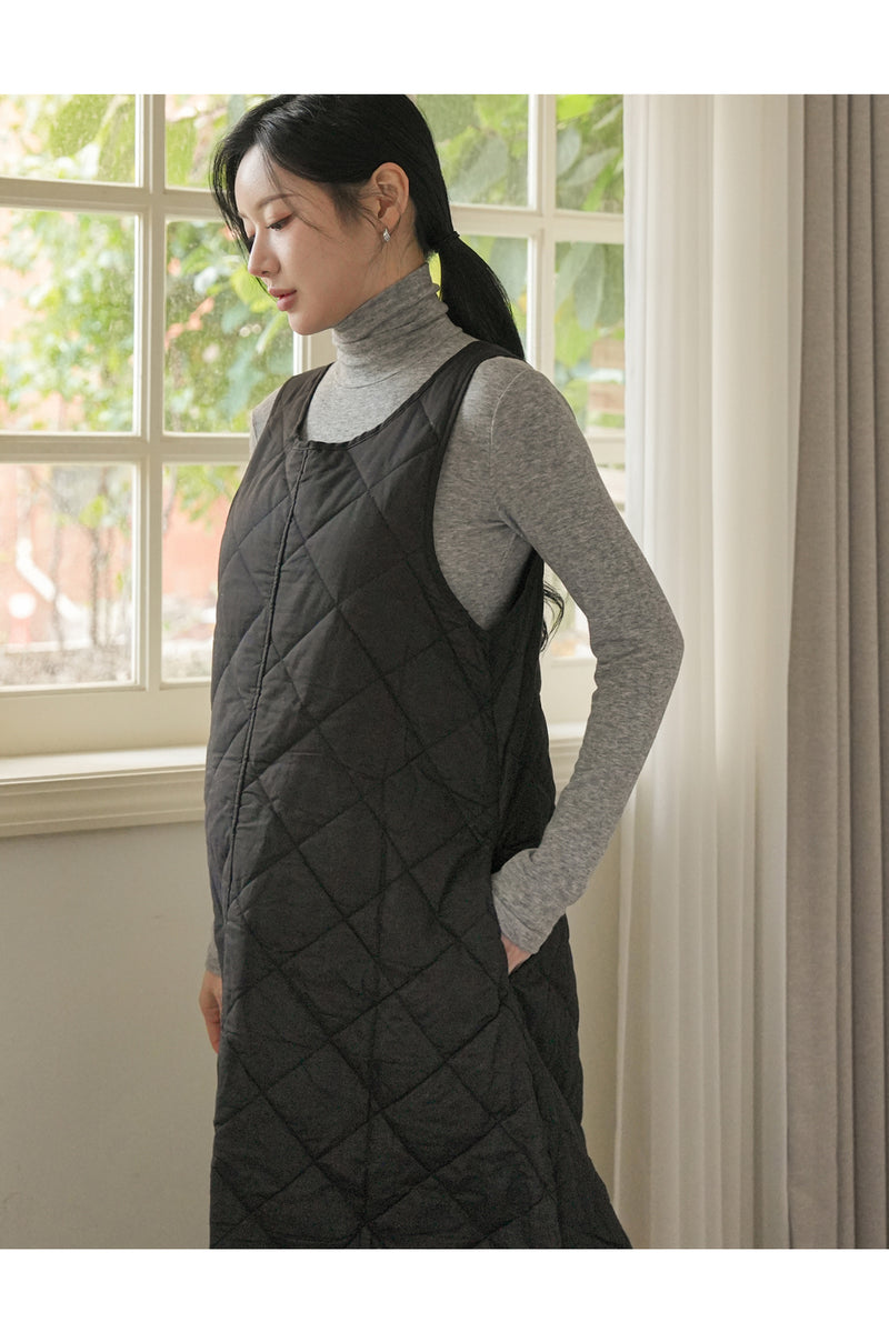 Round Neck Quilted Vest Dress