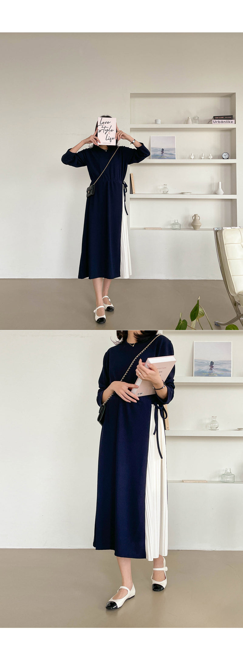 Two-Tone Drawstring Dress