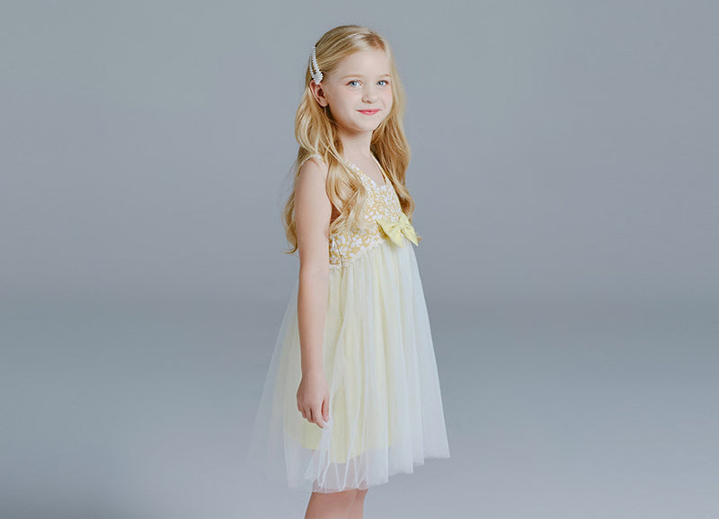 KDX1012 Yellow Flower Sleeveless Dress (Size:100-140)