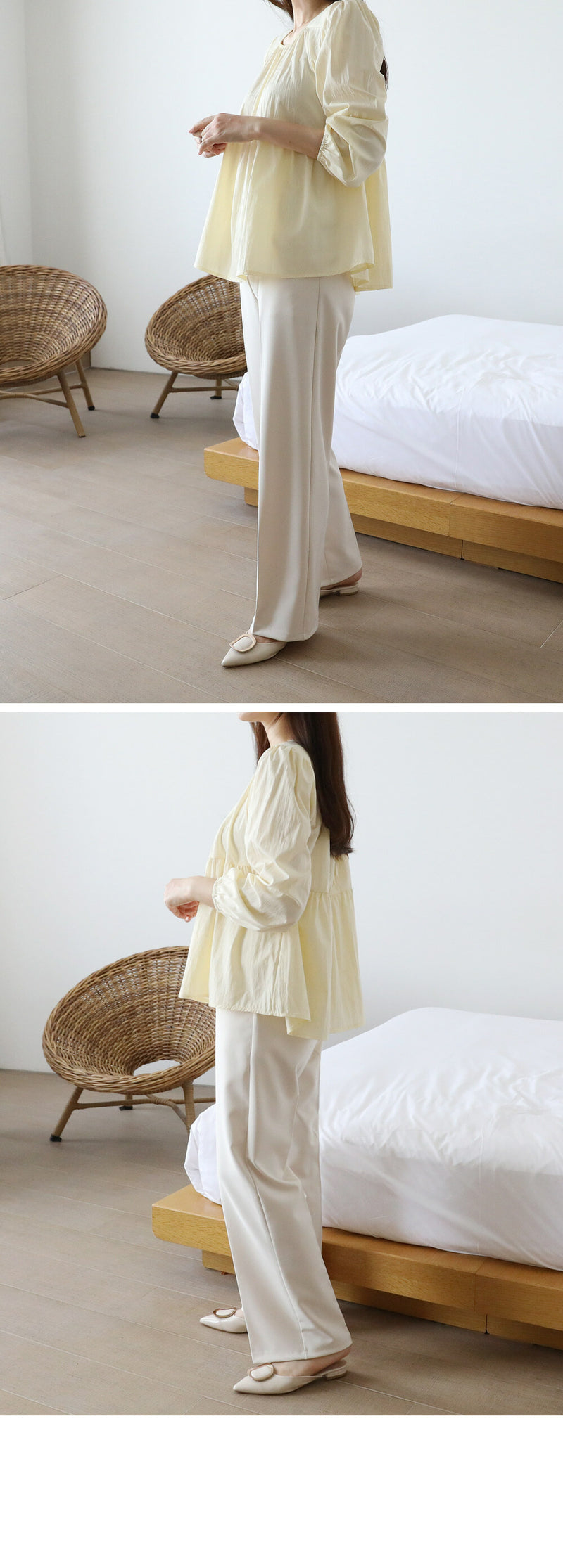 Chiffon Ruched Flared Puff Top