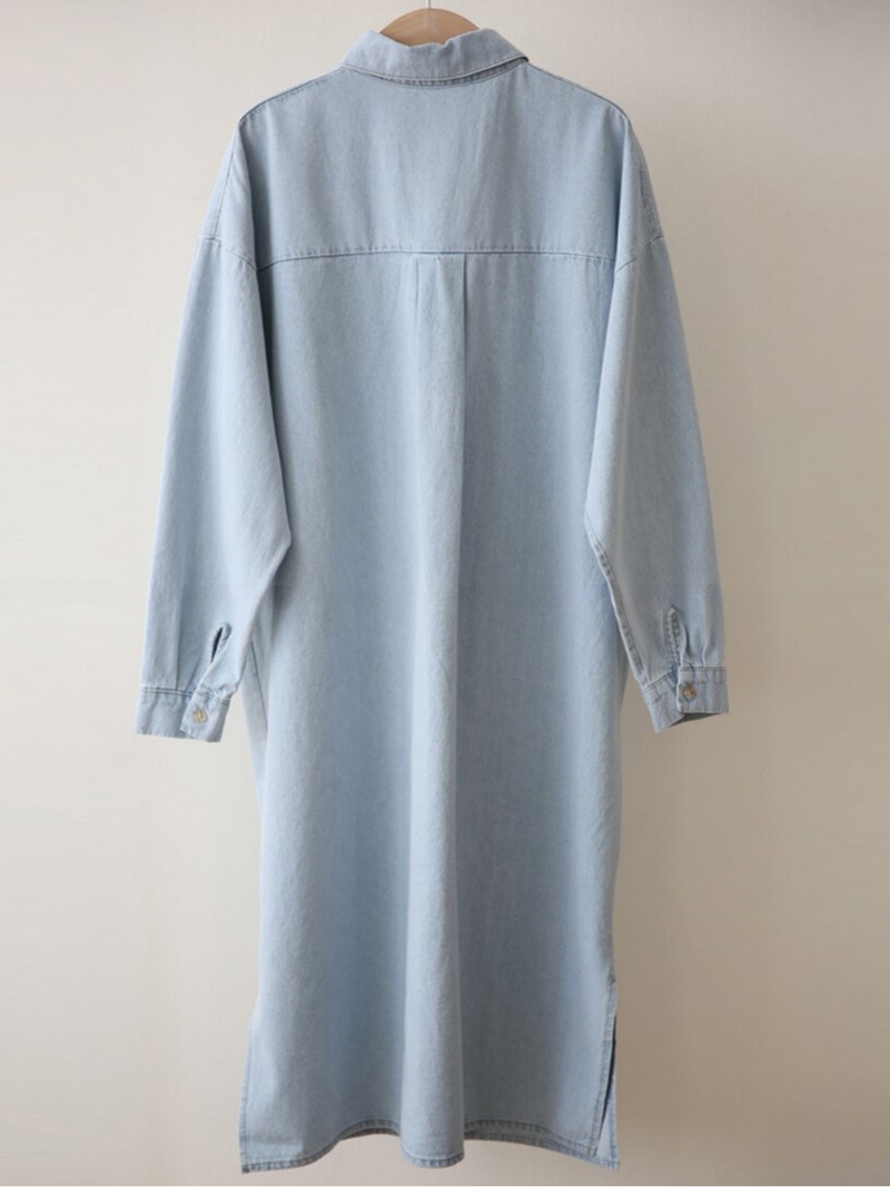 Lapel Oversized Long-Sleeved Denim Dress