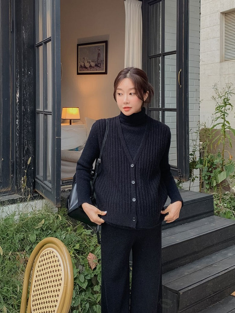 Wide Length Knit Vest & Pants Set