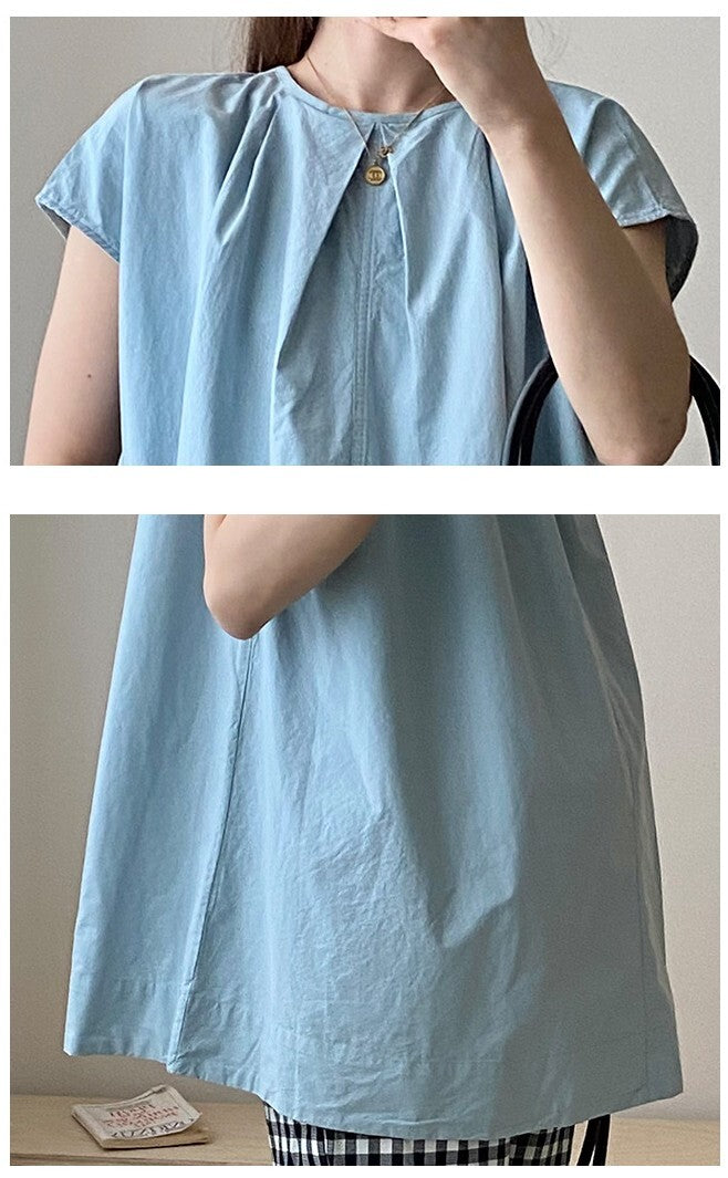 Solid Japanese Style Midi Cap Sleeve Top