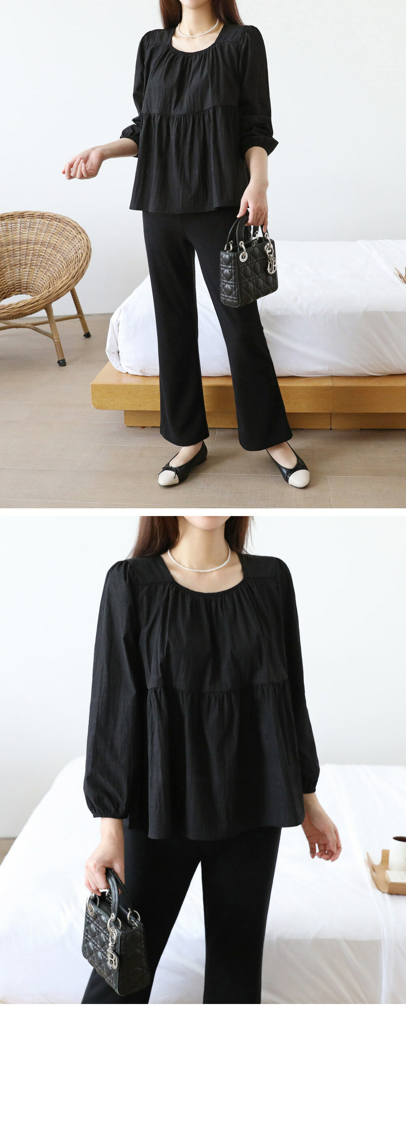 Chiffon Ruched Flared Puff Top