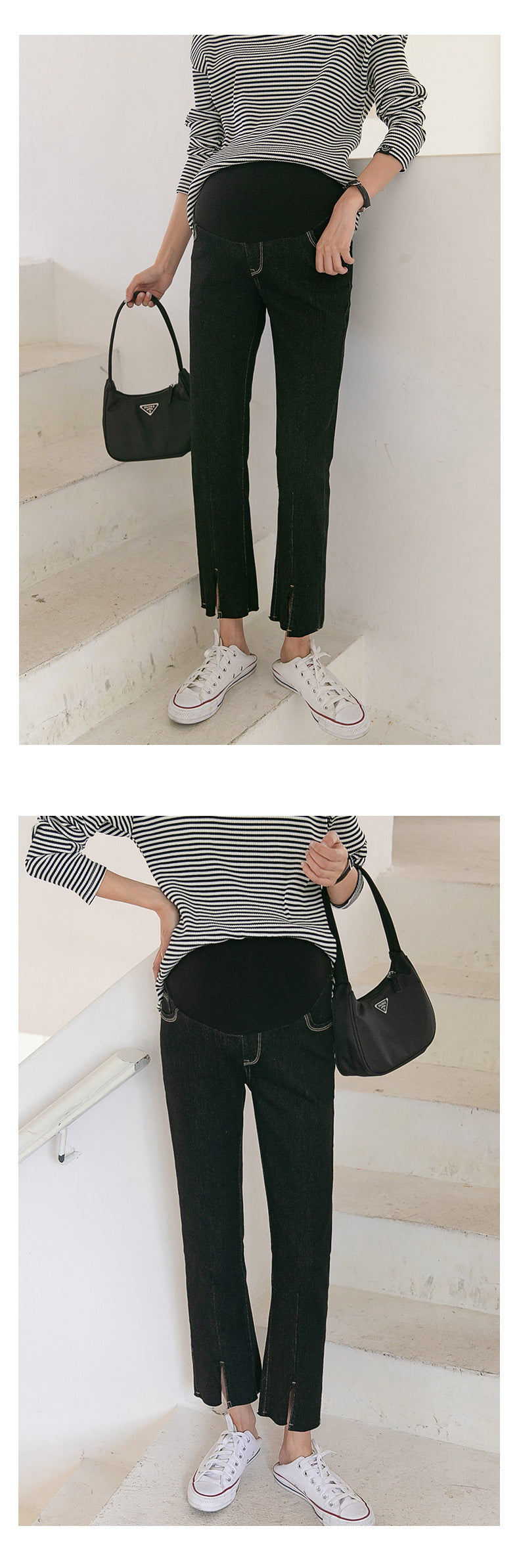 Split Hem Denim Jeans with Adjustable Waistband