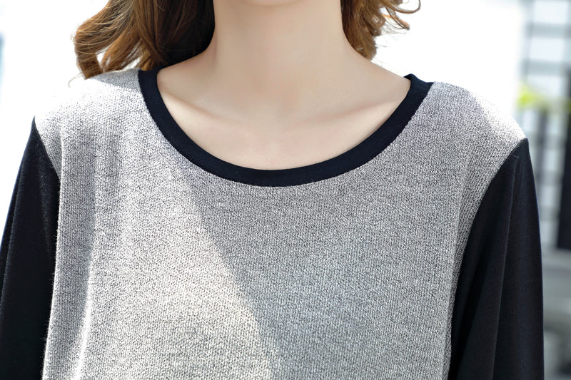 假2件針織拼布側綁帶哺乳裙