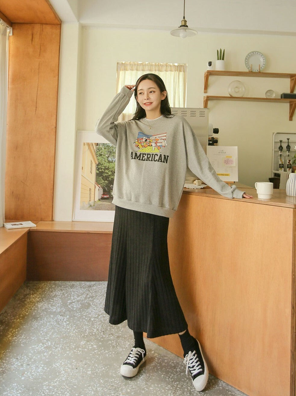 Ribbed Knit Flared Hem Skirt