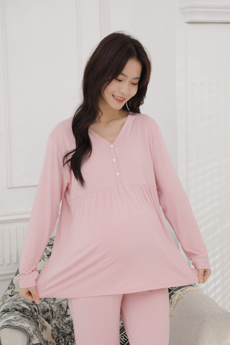 Ultrasoft Long Sleeve Nursing Pajama Set with Yoga Waistband