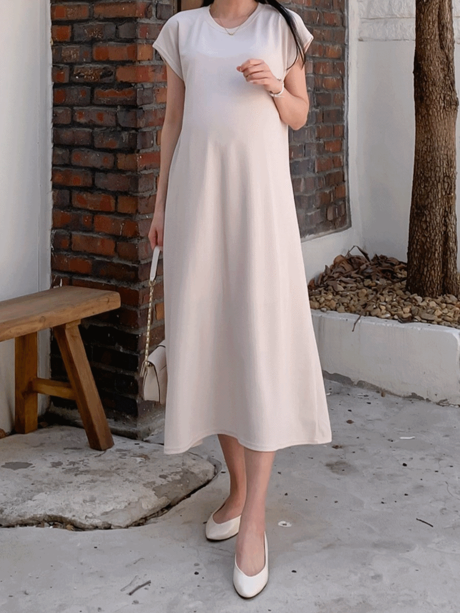 Wrinkle Free Plain Color Midi Dress