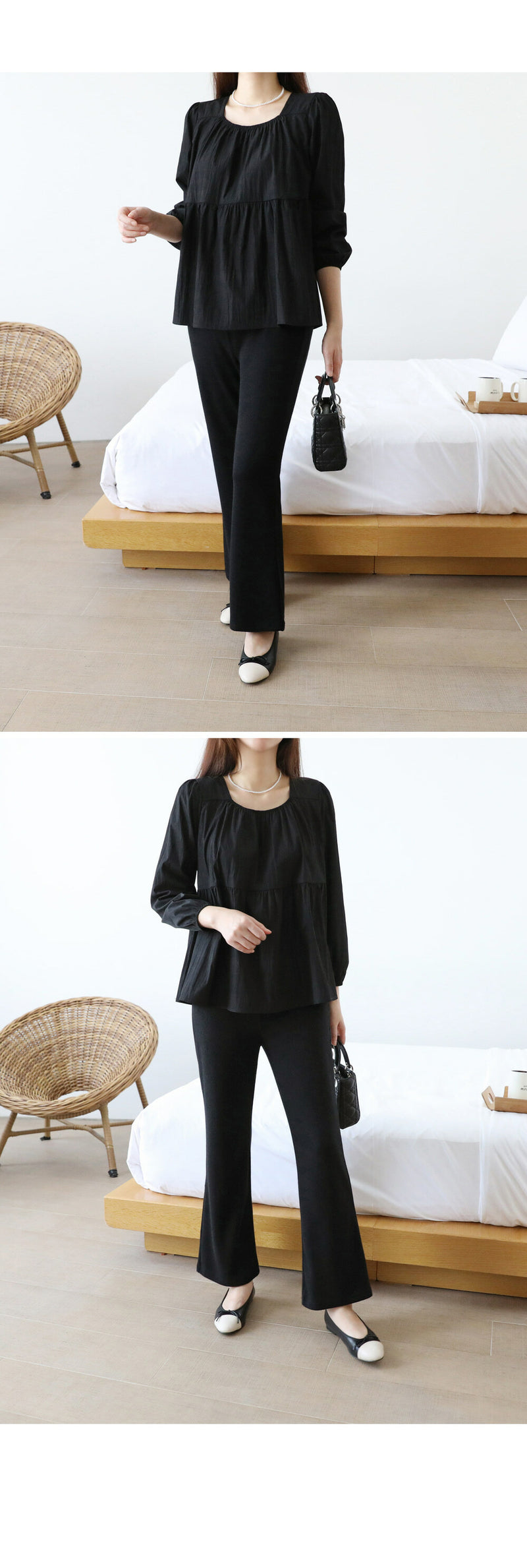 Chiffon Ruched Flared Puff Top
