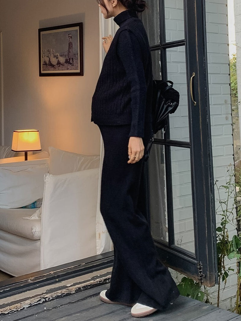 Wide Length Knit Vest & Pants Set