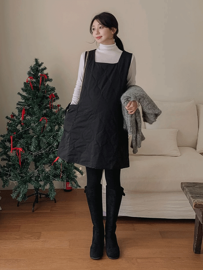 Square Neck Quilted Vest Midi Dress