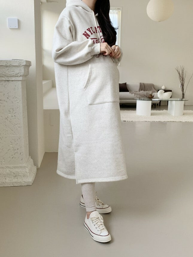 Printed Brushed Hooded Dress