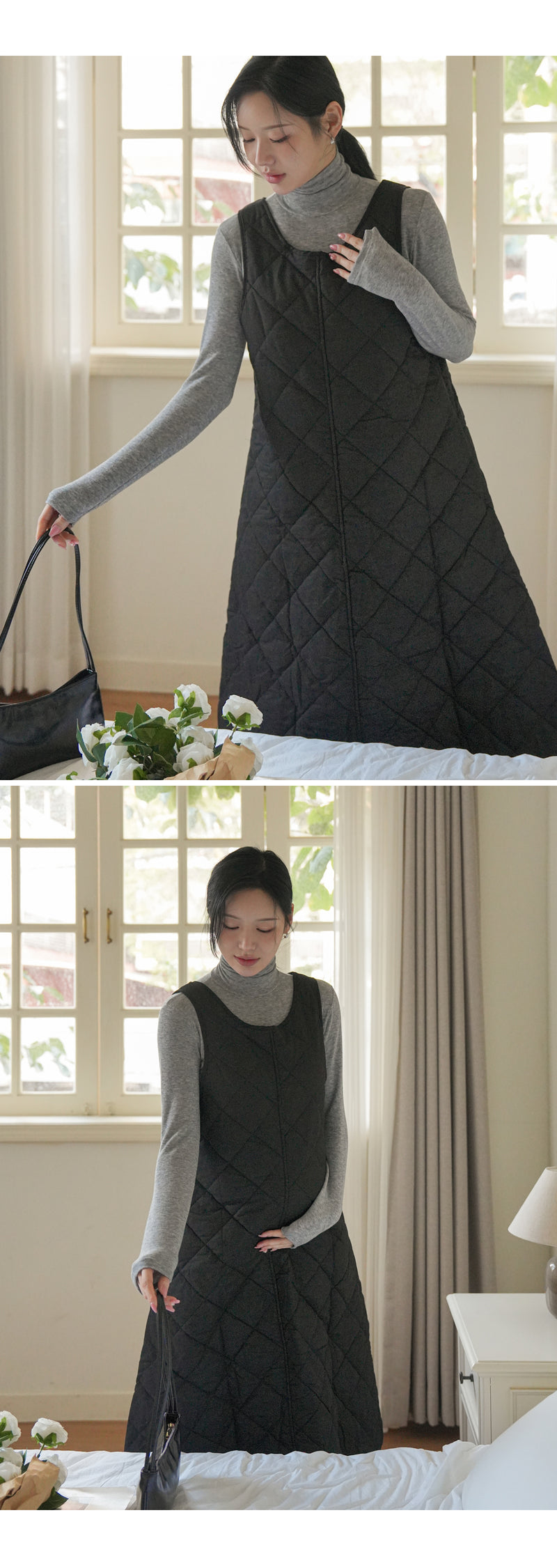 Round Neck Quilted Vest Dress