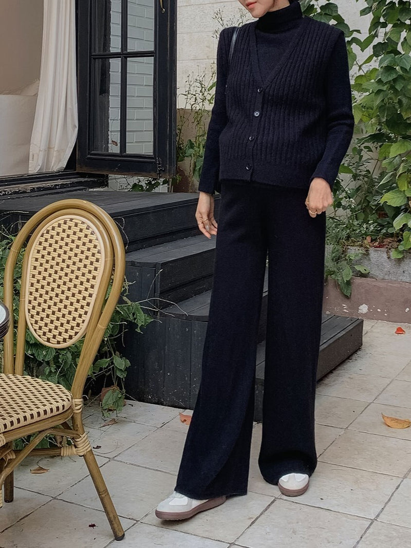 Wide Length Knit Vest & Pants Set